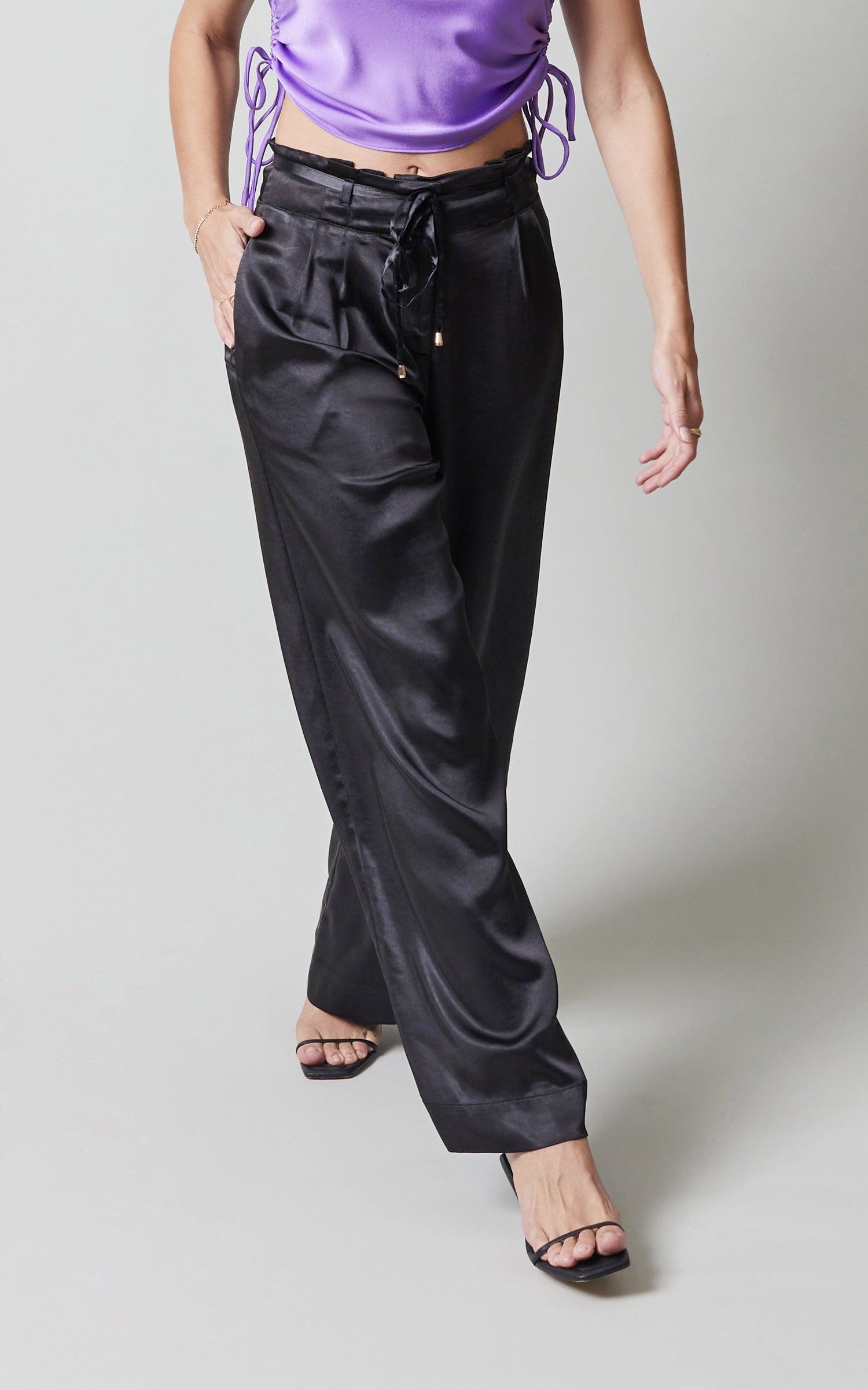 Buy Somya Goyal Black Silk- Twill Silk Double Waistband Trouser Online |  Aza Fashions