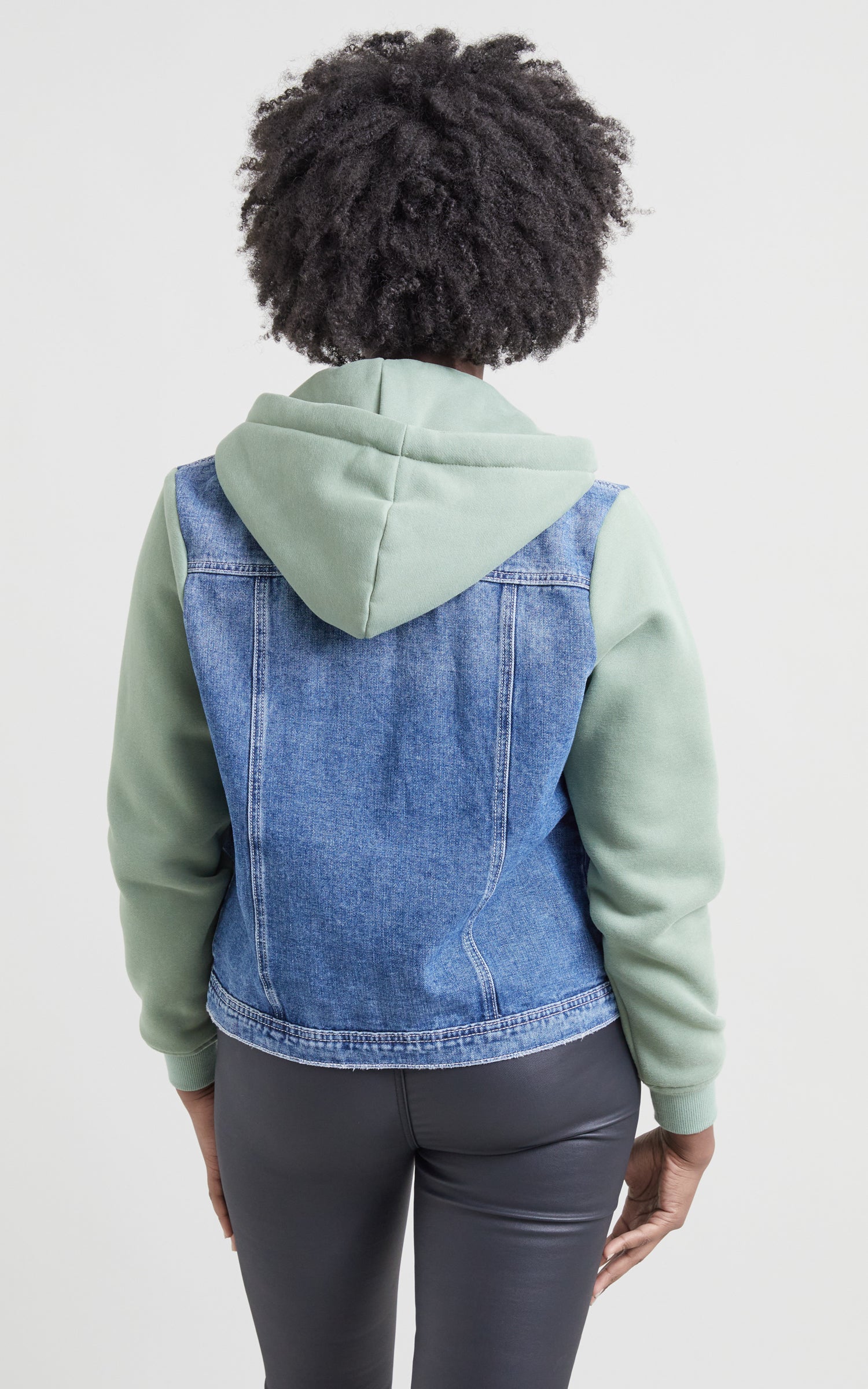 Sweatshirt sleeve 2024 hooded denim jacket