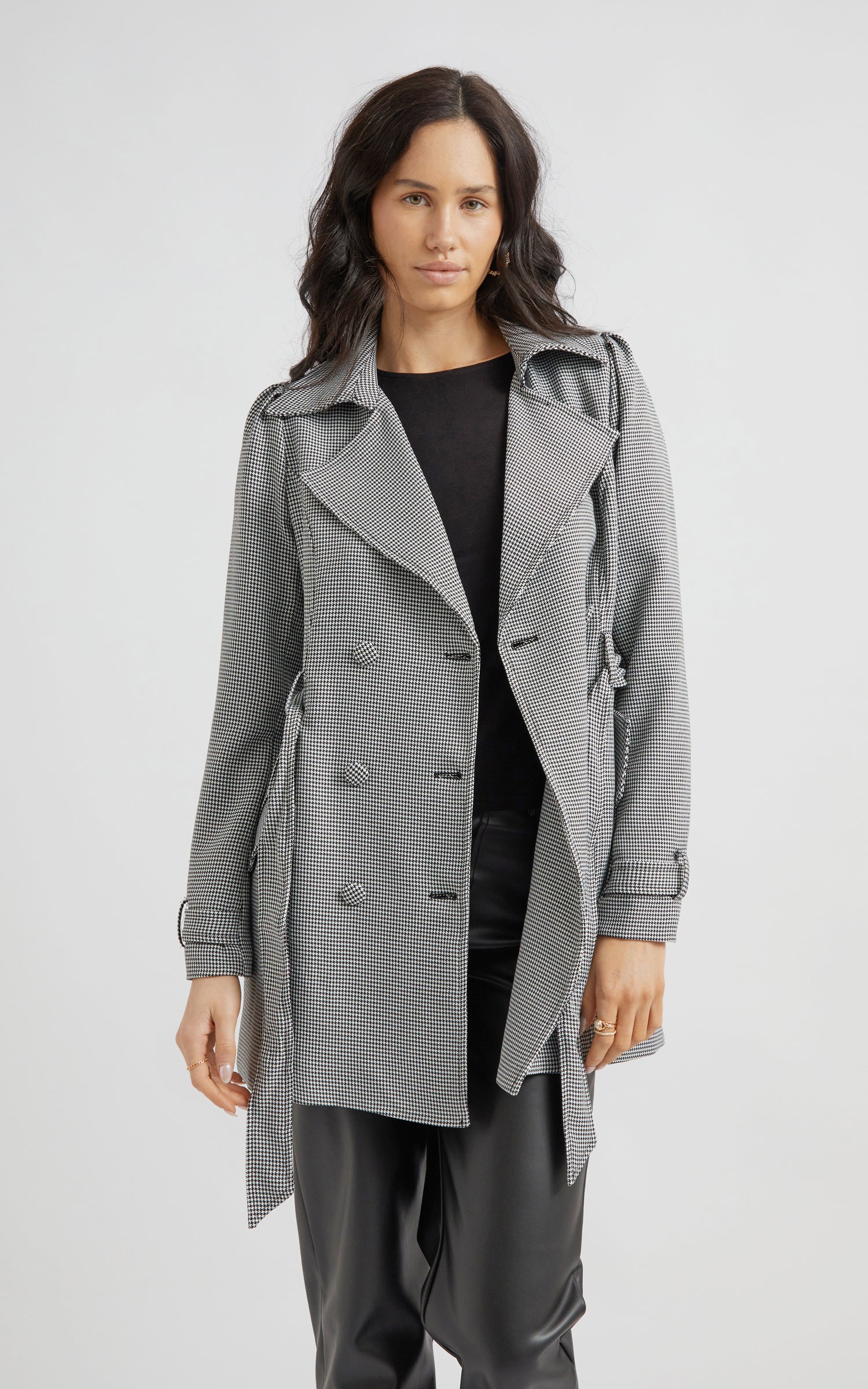 Houndstooth on sale trench coat