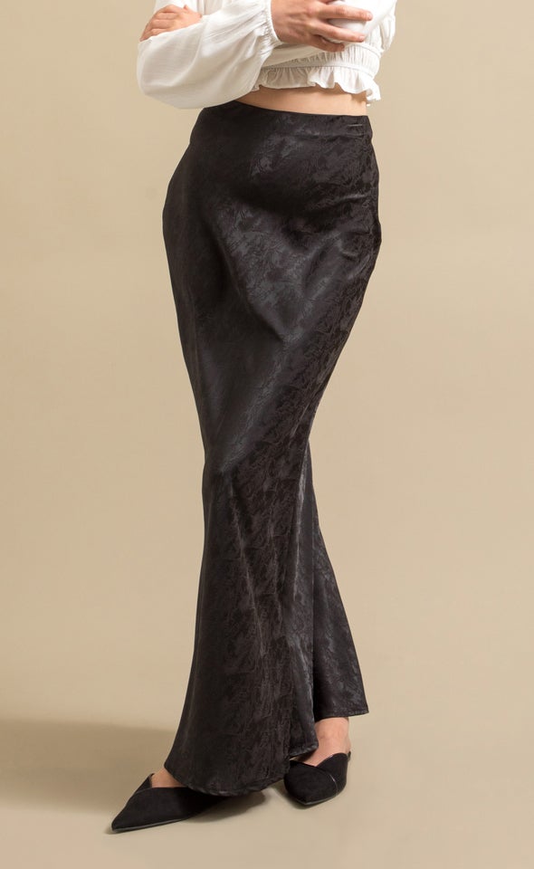 Jacquard Satin Maxi Skirt Black