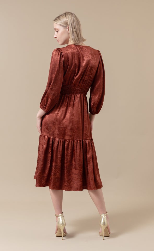 Jacquard Tie Front Dress Rust