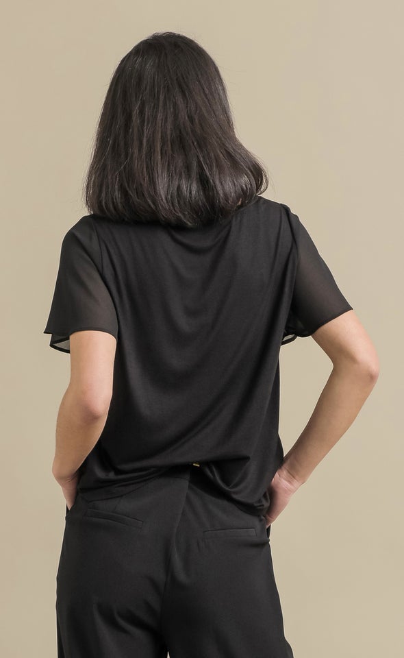 Jersey Back Cowl SS Top Black