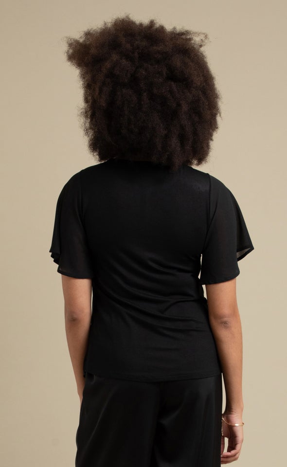 Jersey Back Keyhole Detail Top Black