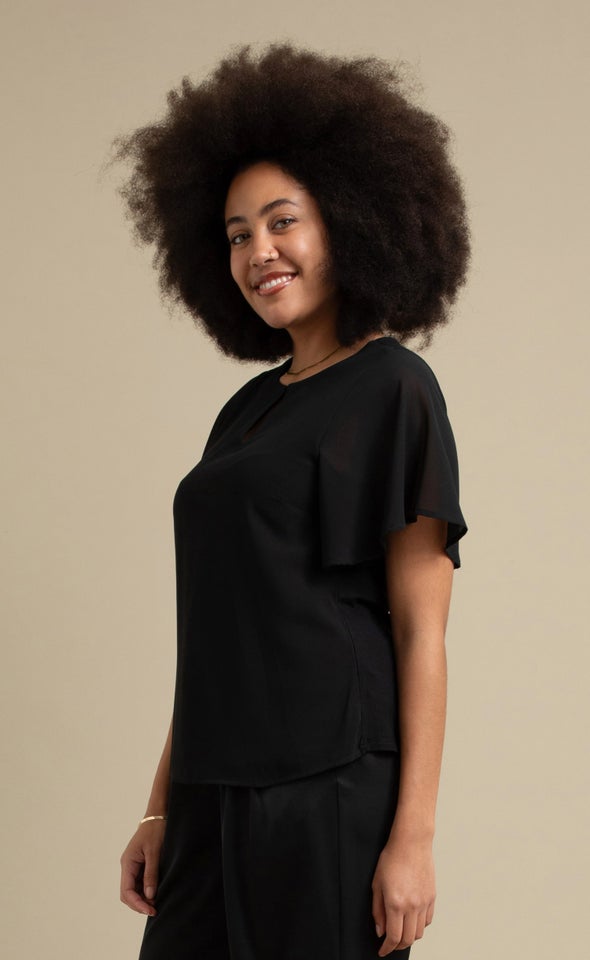 Jersey Back Keyhole Detail Top Black