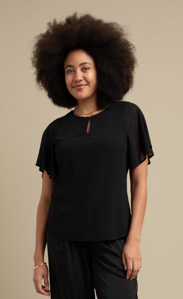 Jersey Back Keyhole Detail Top Black