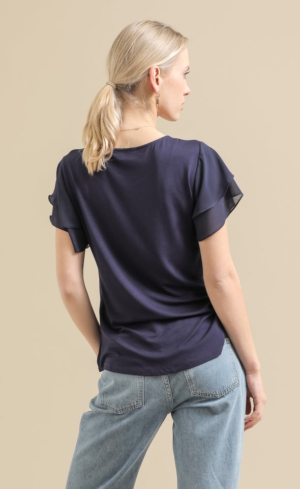 Jersey Back Layered Sleeve Top Navy