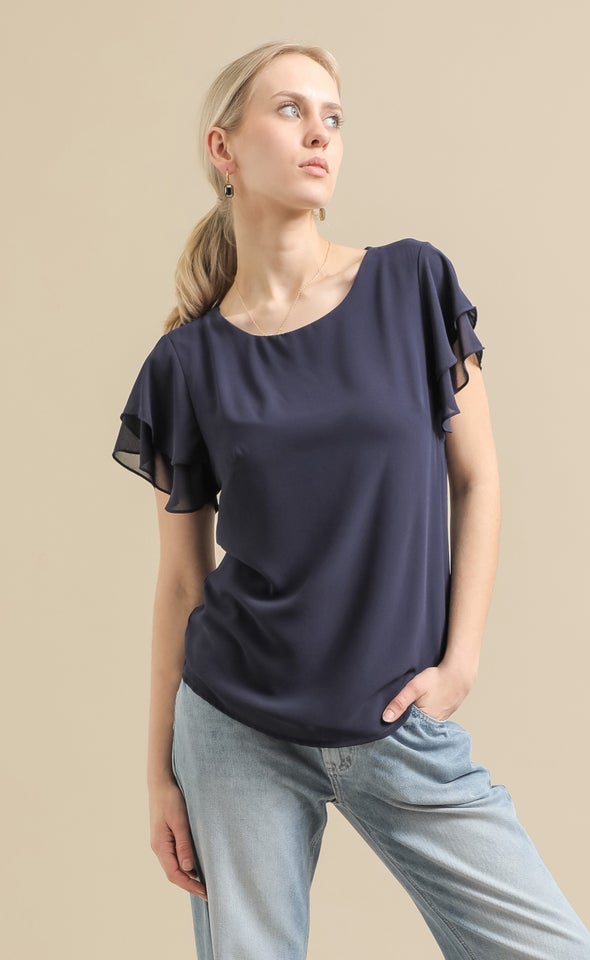 Jersey Back Layered Sleeve Top Navy