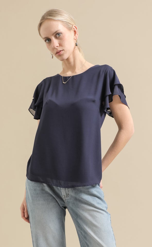 Jersey Back Layered Sleeve Top Navy