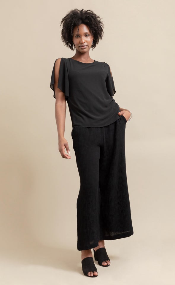 Jersey Back Open Sleeve Top Black