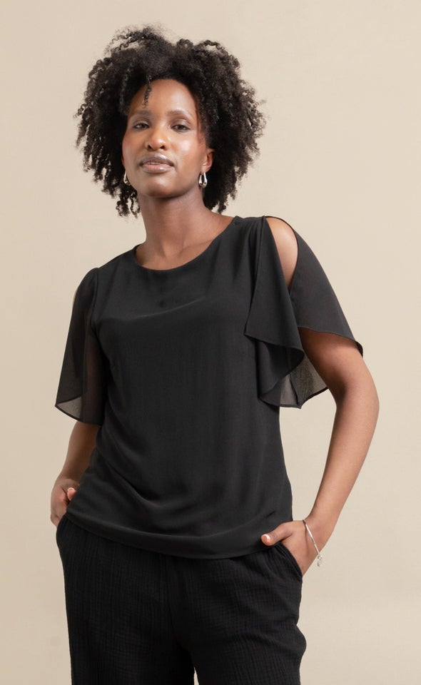 Jersey Back Open Sleeve Top Black