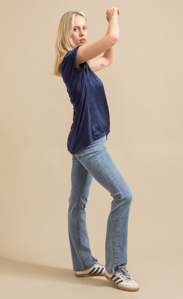 Jersey Back Roll Cuff Top Navy