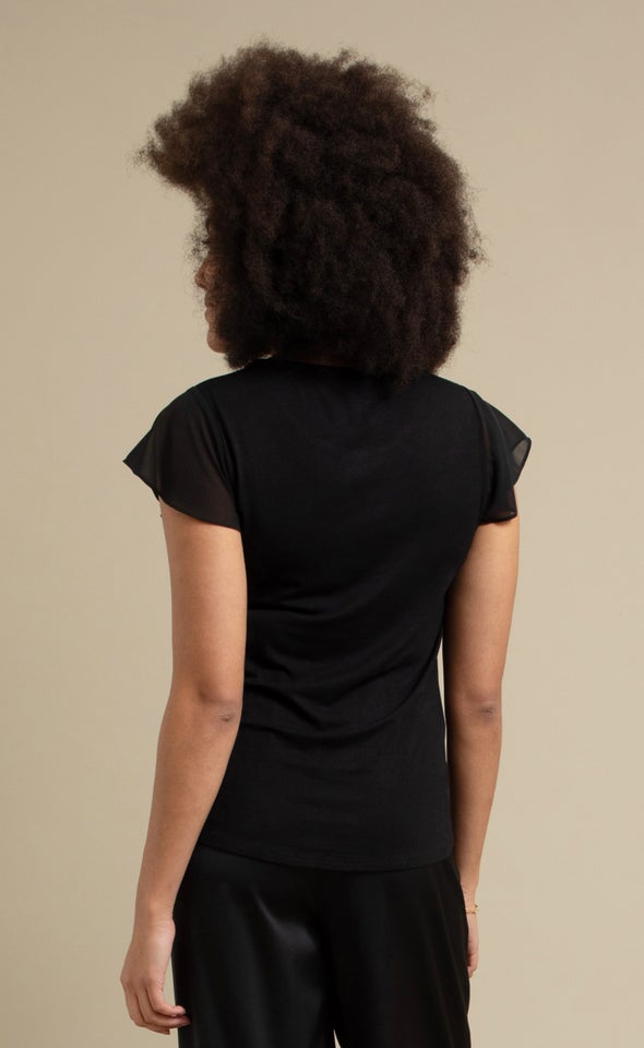 Jersey Back Scoop Neck Top Black