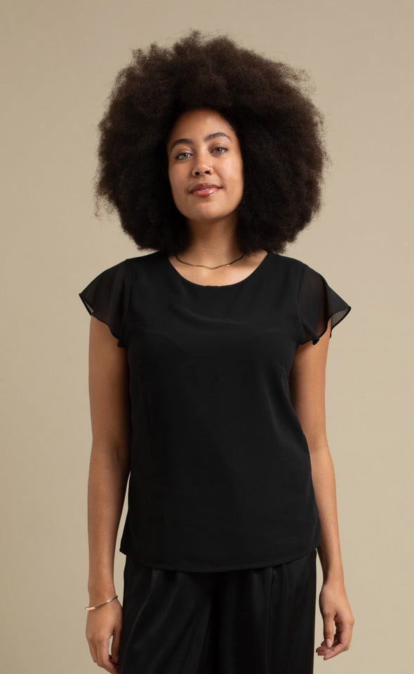 Jersey Back Scoop Neck Top Black