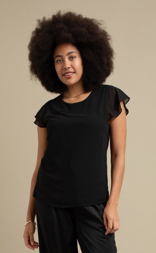 Jersey Back Scoop Neck Top Black