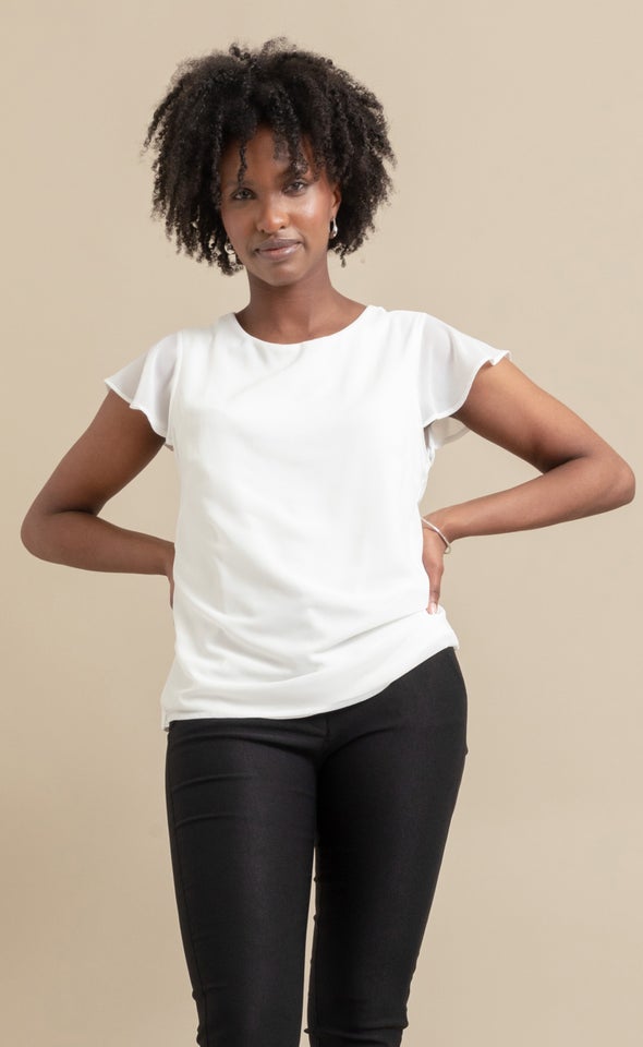 Jersey Back Scoop Neck Top Cream