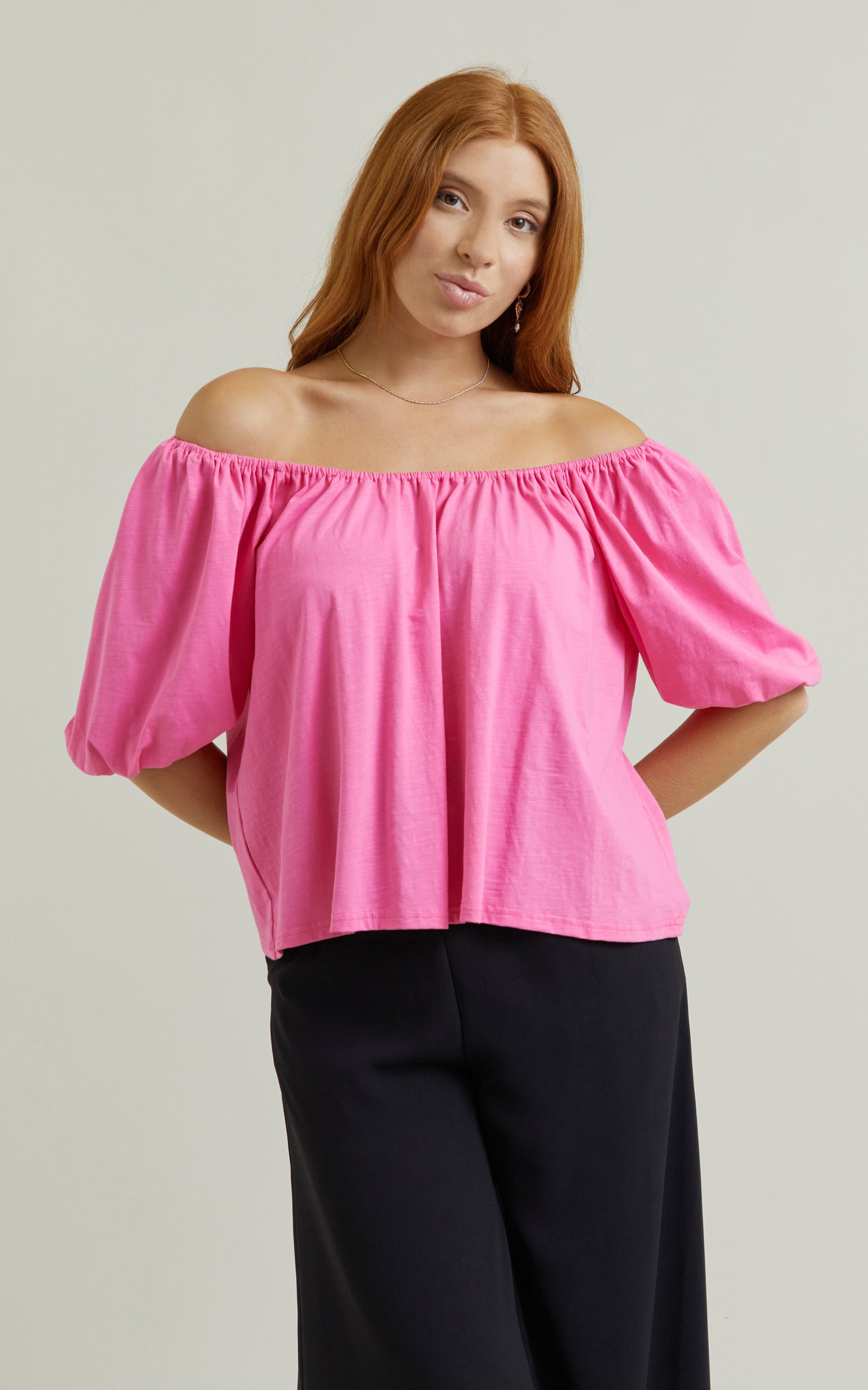 Ruffle bardot online top