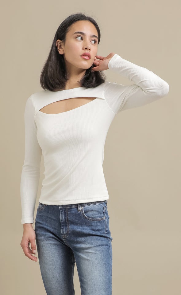 Jersey Cut-Out Top Cream