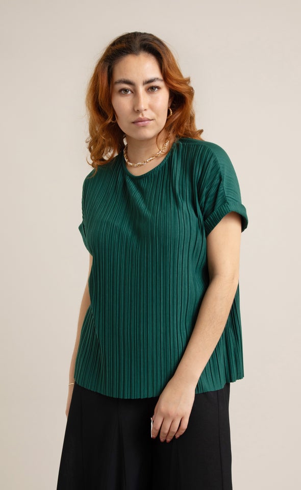 Jersey Pleated SS Top Emerald