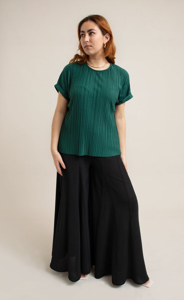 Jersey Pleated SS Top Emerald