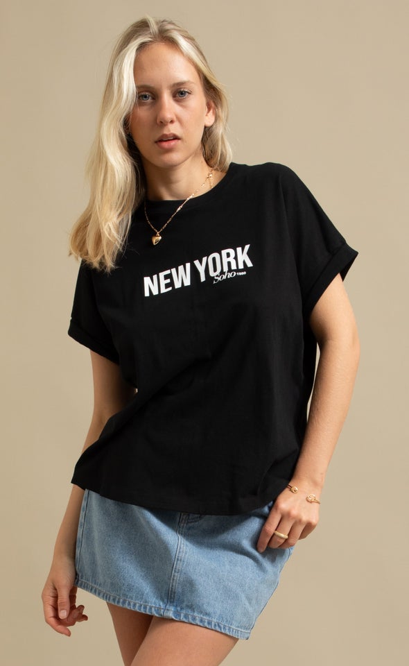 Jersey Print T-Shirt Black/new York