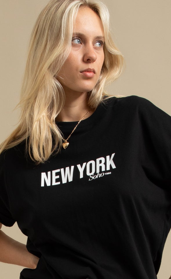 Jersey Print T-Shirt Black/new York