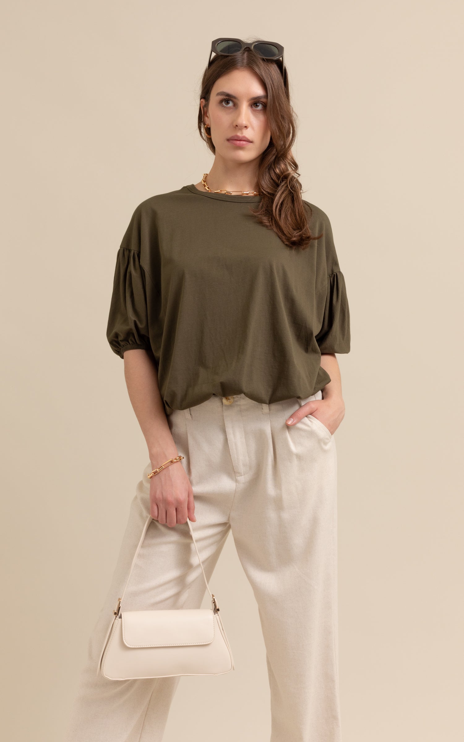 Khaki puff 2025 sleeve top