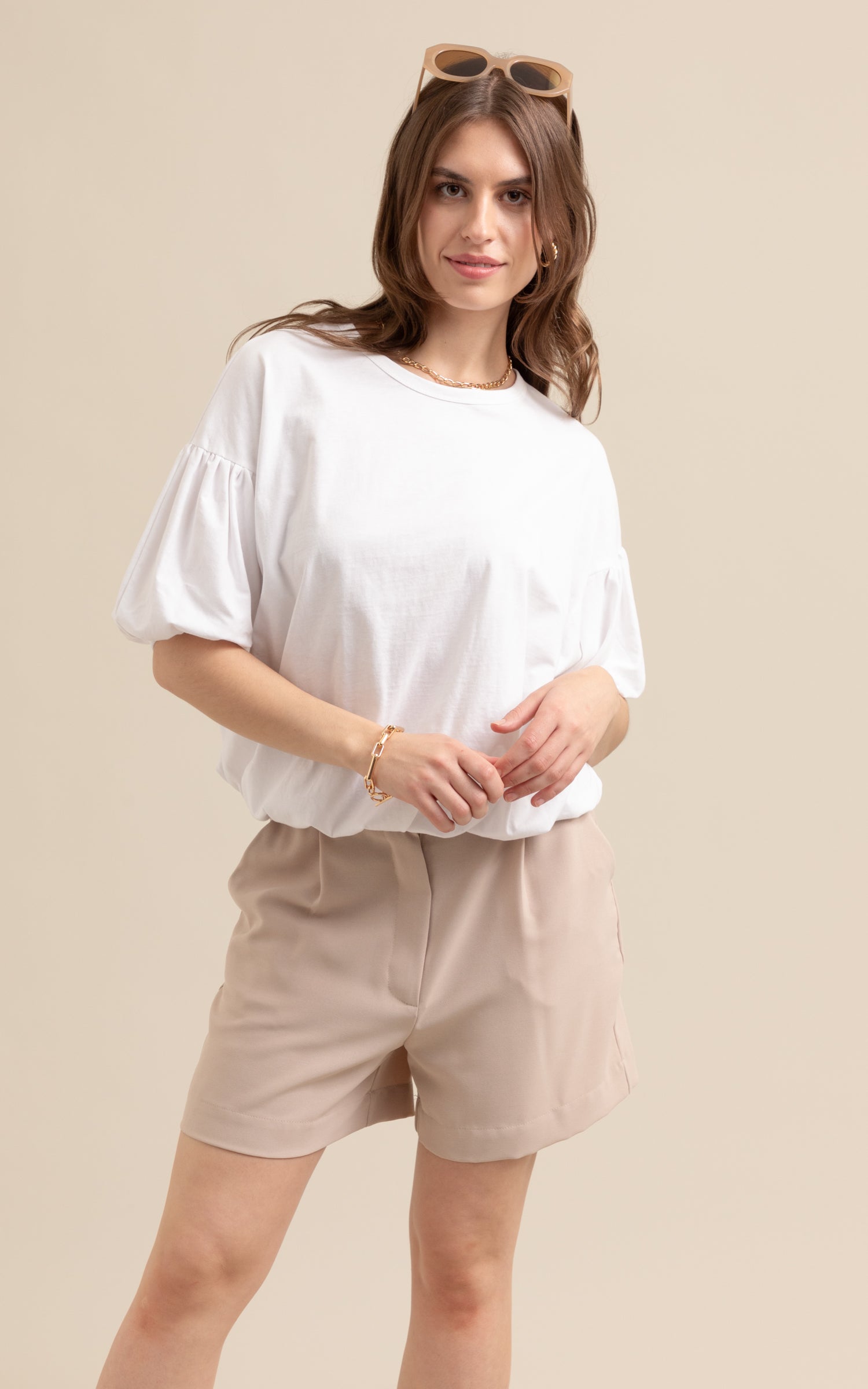 Beige puff sleeve online top