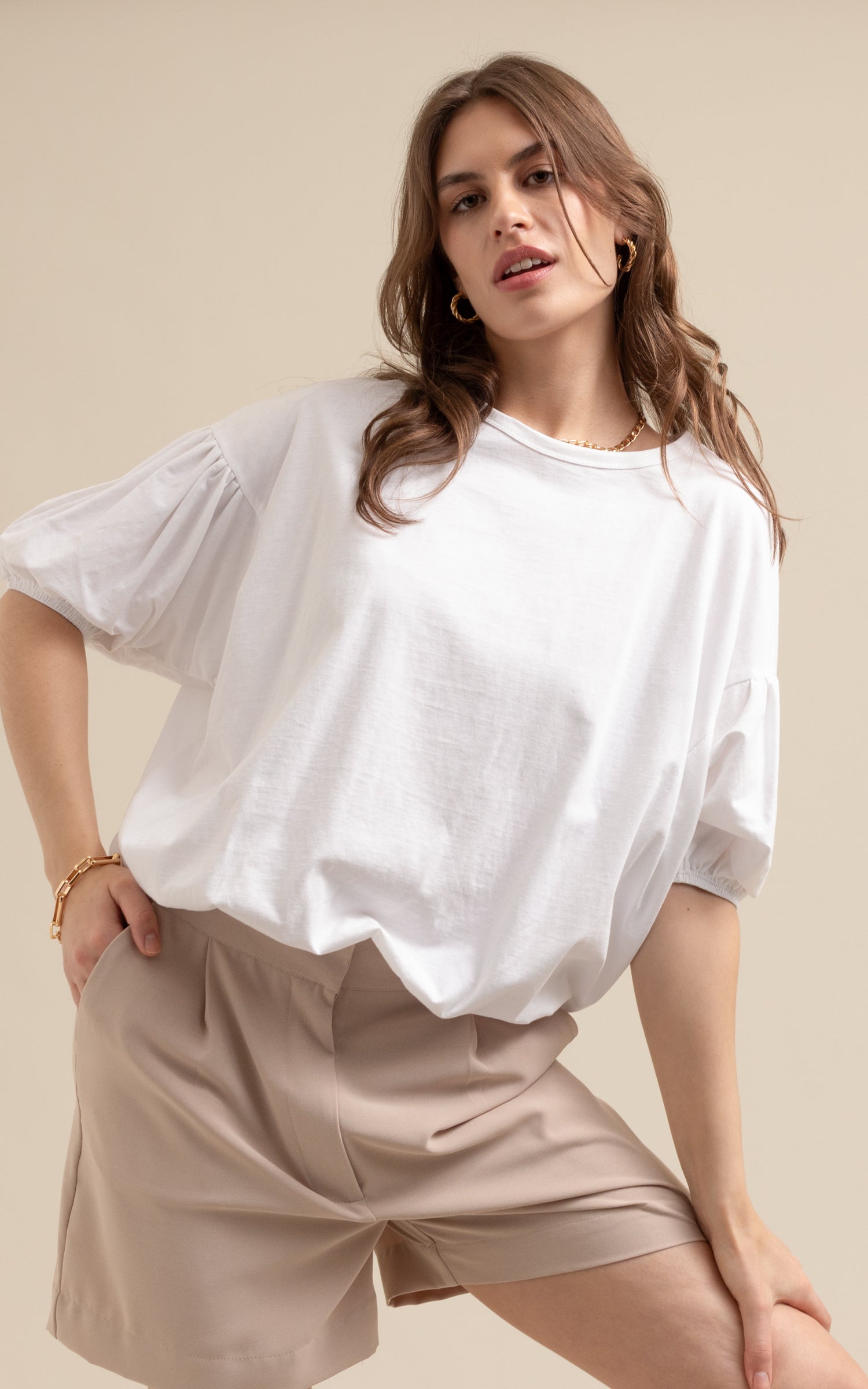 Silk puff sleeve online top