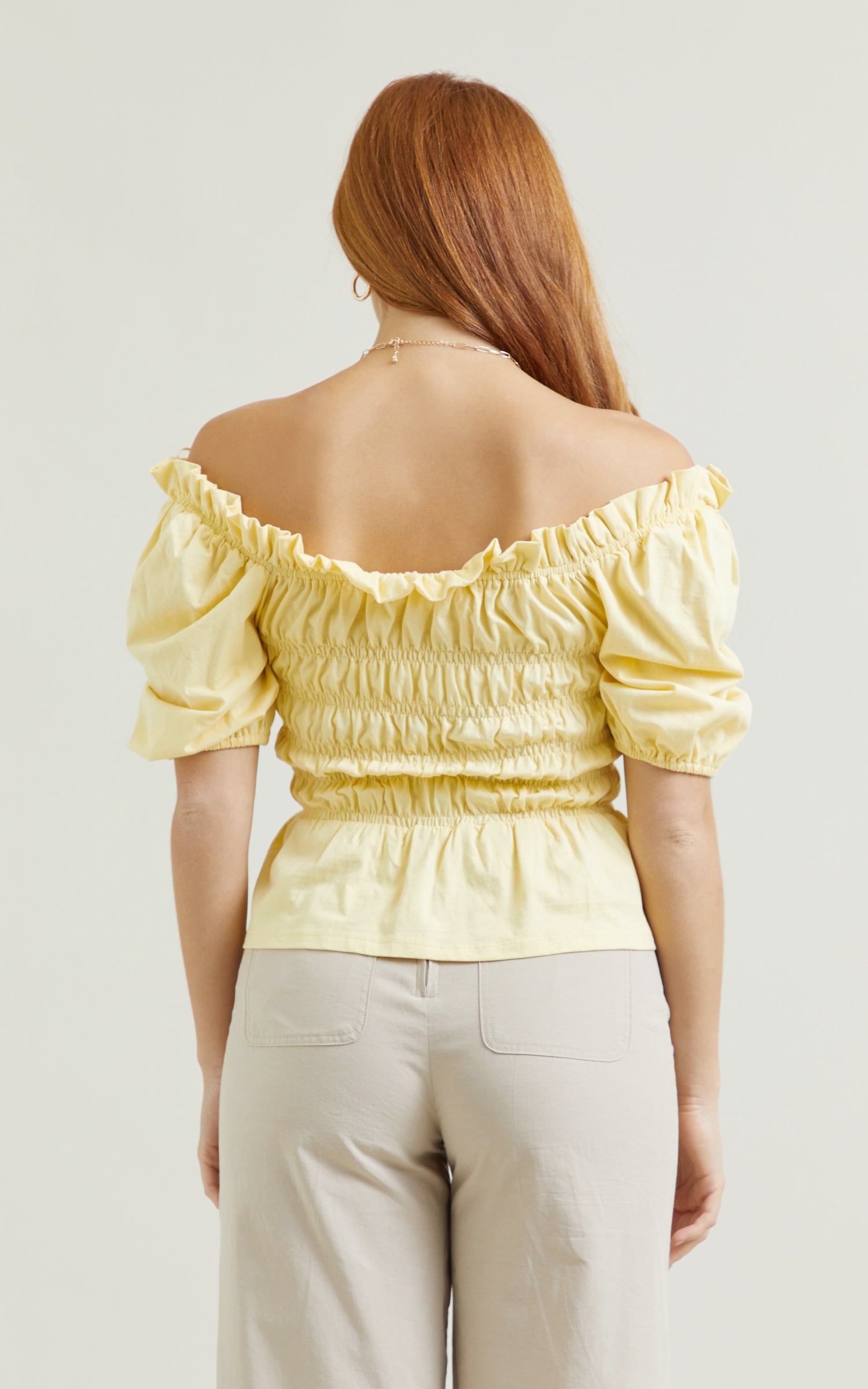 Bardot top with online puff sleeves