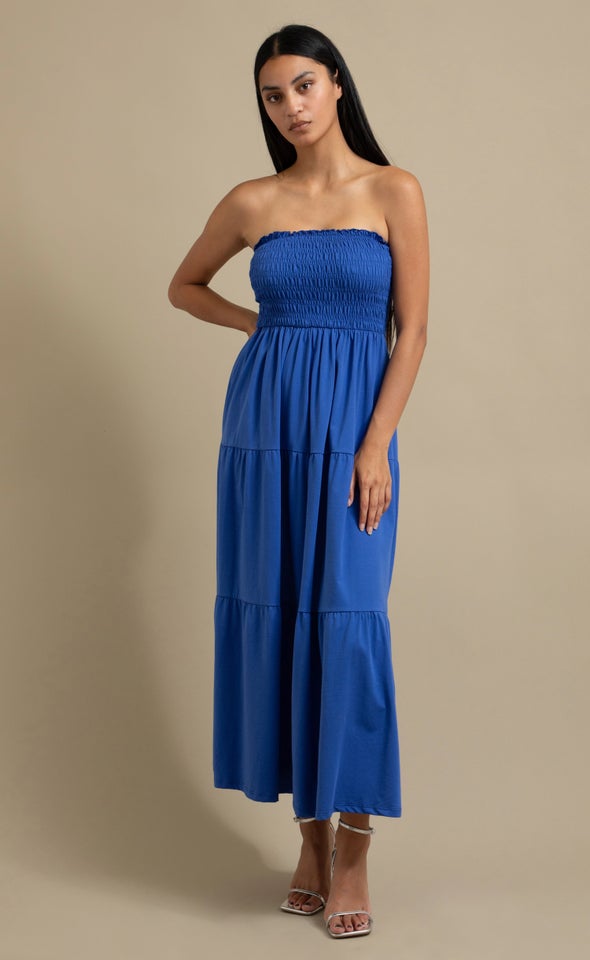 Jersey Shirred Midi Dress Cornflower Blue