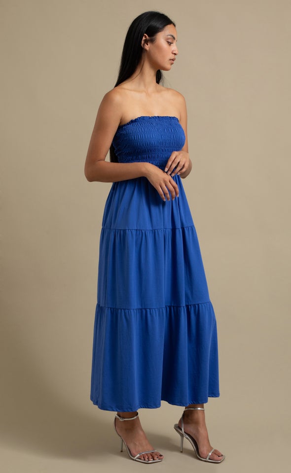 Jersey Shirred Midi Dress Cornflower Blue