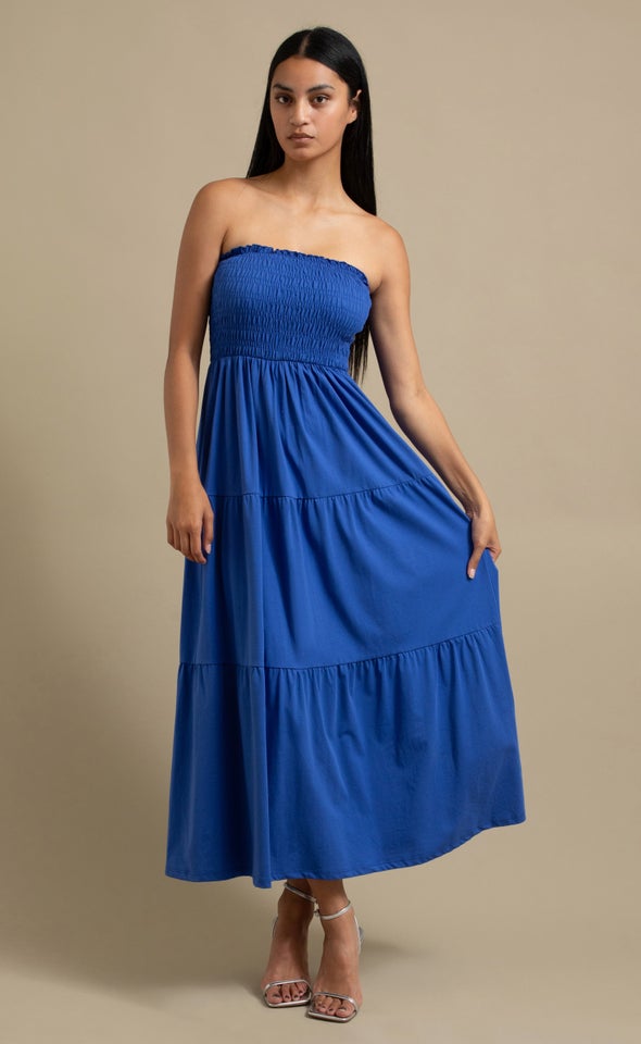 Jersey Shirred Midi Dress Cornflower Blue