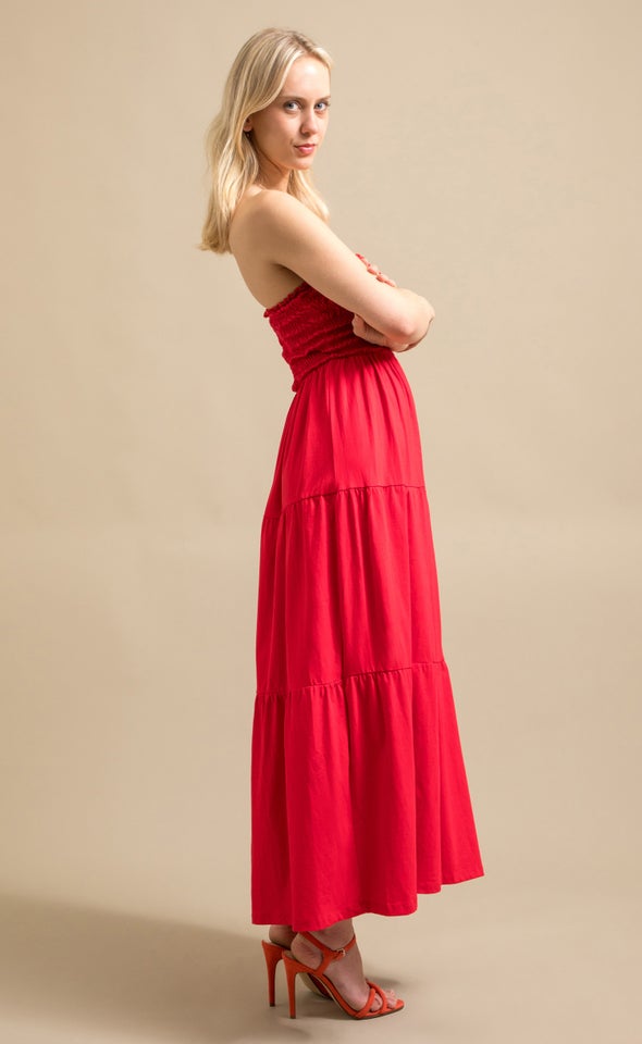 Jersey Shirred Midi Dress Red