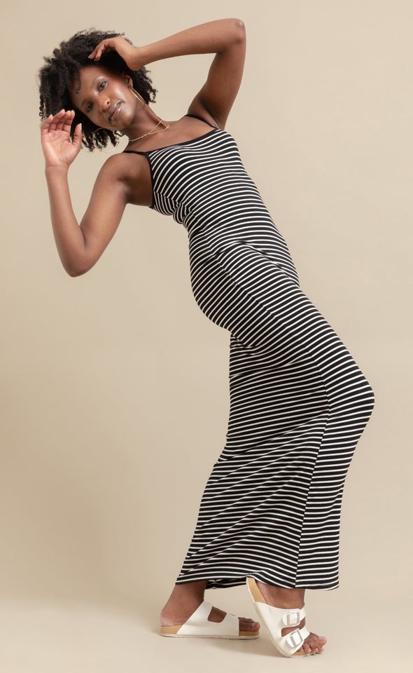 Jersey Stripe Slip Maxi Black/white