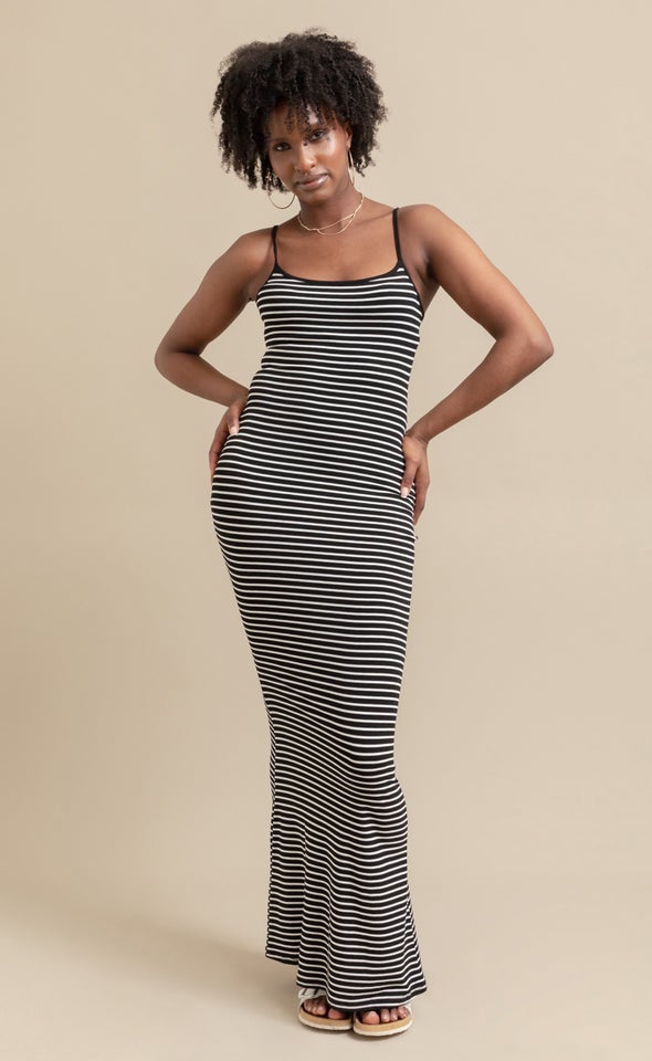 Jersey Stripe Slip Maxi Black/white