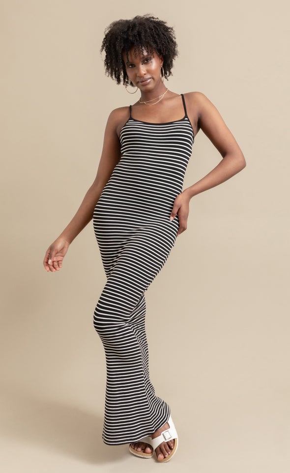 Jersey Stripe Slip Maxi Black/white