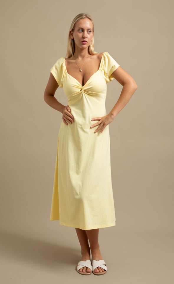 Jersey Sweetheart Midi Dress Lemon