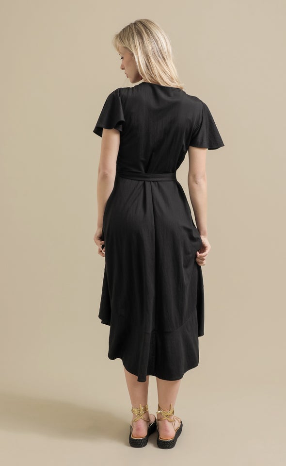 Jersey Wrap Midi Dress Black