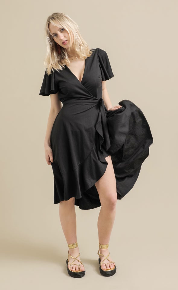 Jersey Wrap Midi Dress Black