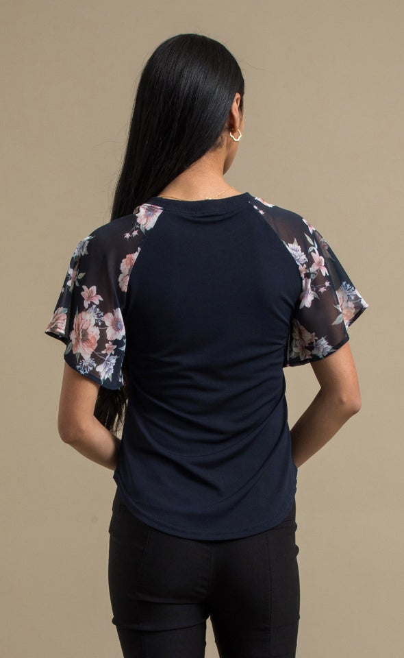 Knit Printed Raglan Top Navy/floral