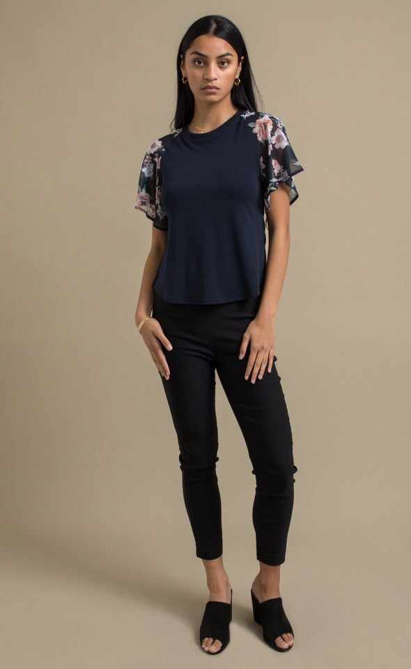 Knit Printed Raglan Top Navy/floral