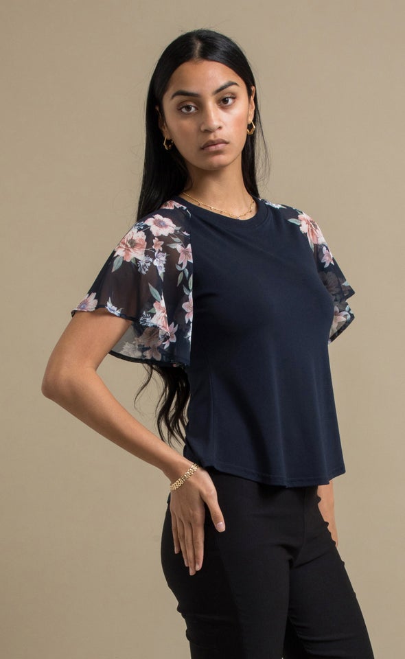 Knit Printed Raglan Top Navy/floral