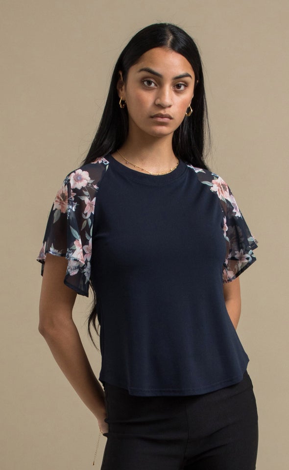 Knit Printed Raglan Top Navy/floral