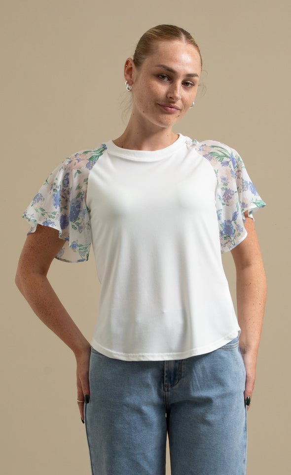 Knit Printed Raglan Top White/blue Floral