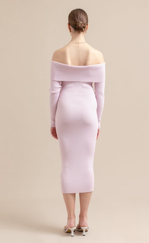 Knitwear Bardot LS Midi Dress Lilac Marle