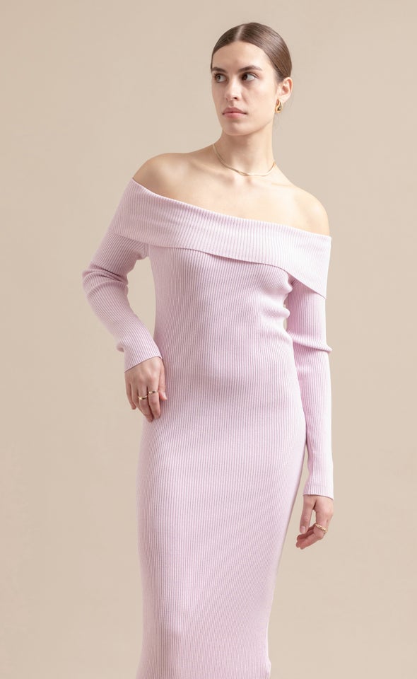 Knitwear Bardot LS Midi Dress Lilac Marle