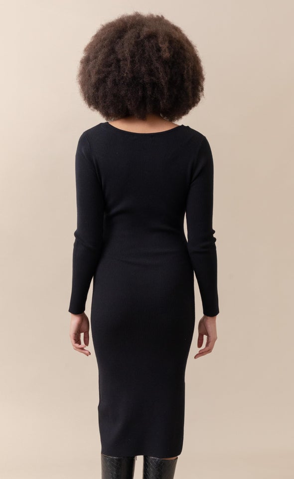 Knitwear Cut-Out Midi Dress Black