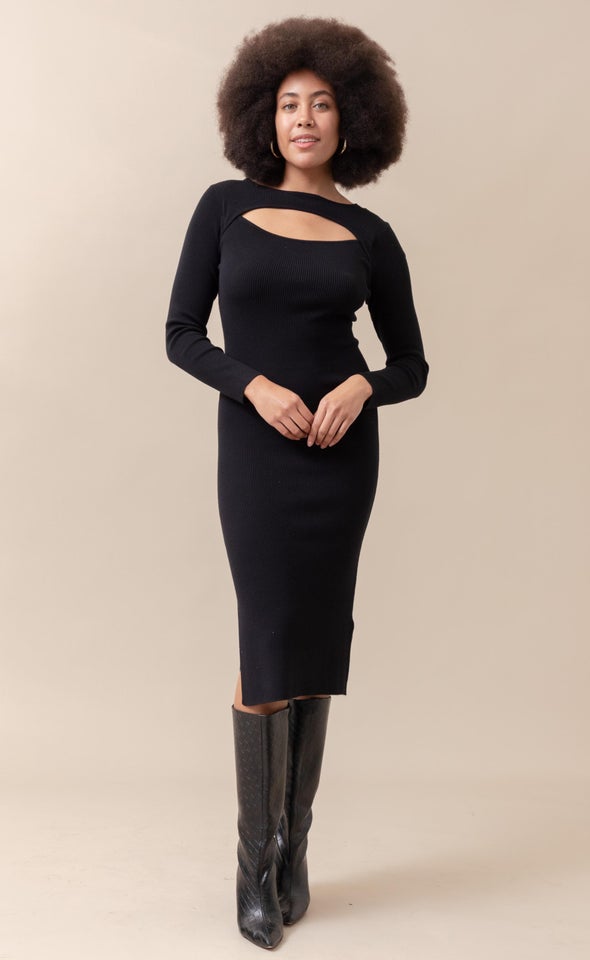 Knitwear Cut-Out Midi Dress Black