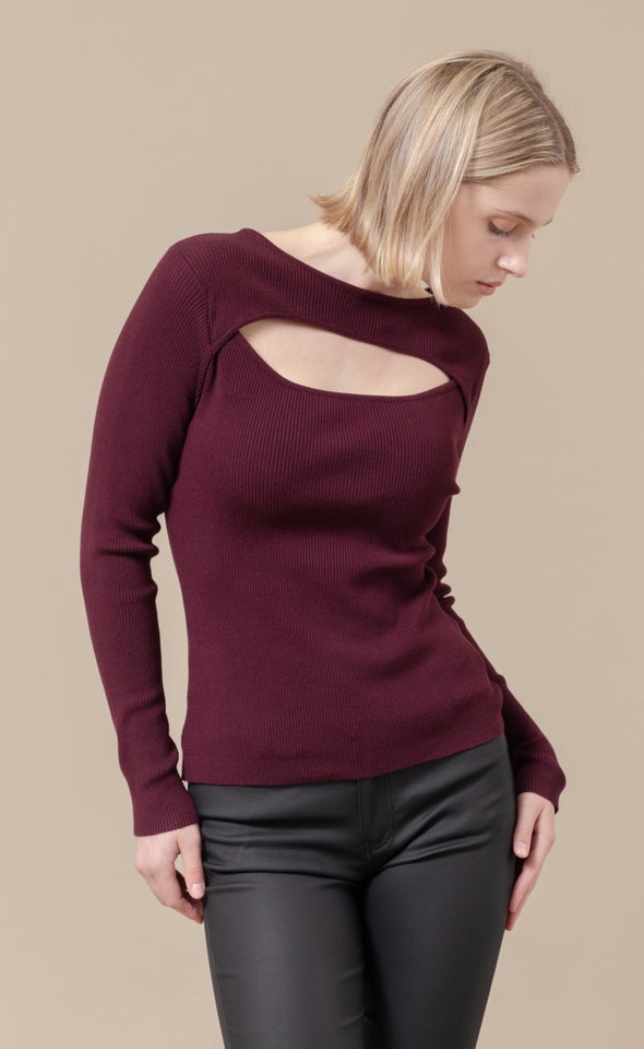 Knitwear Cut-Out Top Aubergine