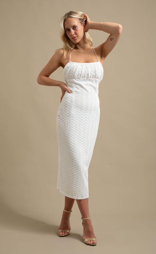 Lace Cross Back Midi Dress White